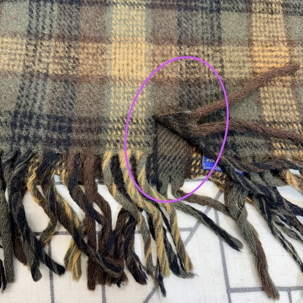 VTG 60s Pendleton Wool Blanket Throw Green Black‎ Plaid Tartan Check Fringe READ